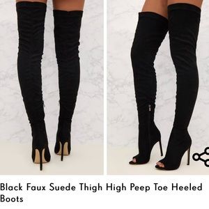NWB Faux suede peep toe knee boots